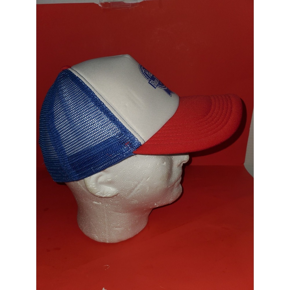 Vintage Pabst Blue Ribbon Hat White Cap Adjustable Hat Adult Mesh Trucker - Picture 4 of 8